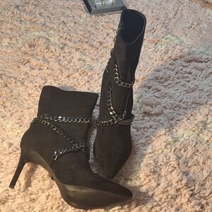 NNWT New York & Company Black Suede Chain-Accent Stiletto Ankle Boots